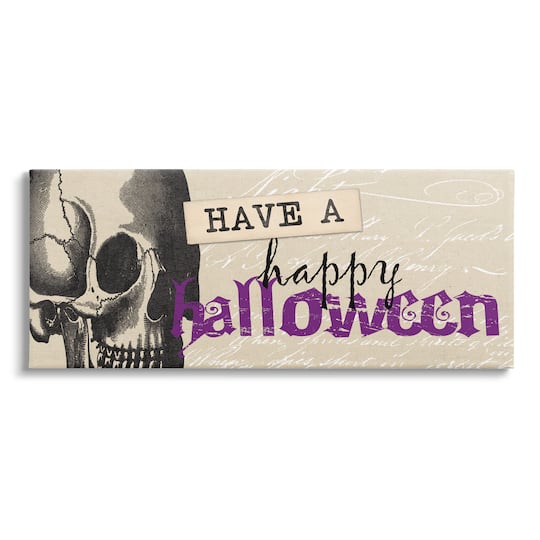 Stupell Industries Vintage Happy Halloween Skull Canvas Wall Art